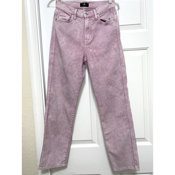 SEVEN FOR ALL MANKIND Jeans Womens 26 Pink High Waist High Rise Cropped Straight - Picture 2 of 14